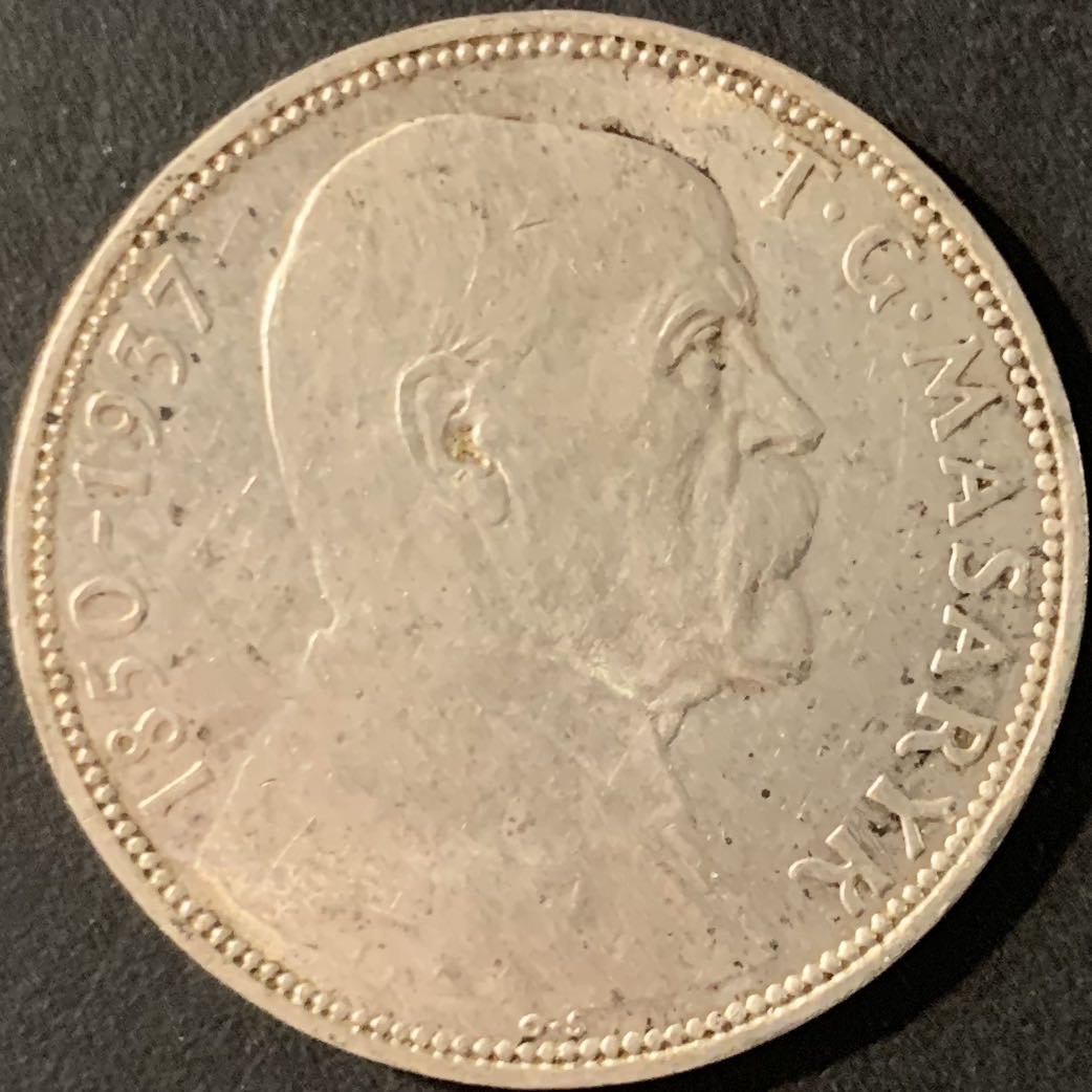 紫瑗钱币—微拍第71期  捷克斯洛伐克 1937年 马萨里克总统逝世 20克朗 12克 0.7银