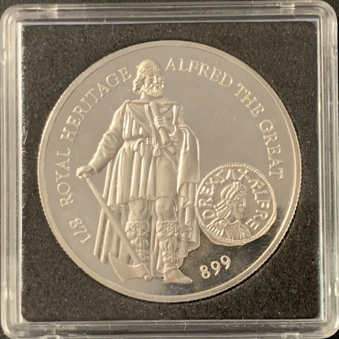 紫瑗钱币—微拍第71期  福克兰群岛 1996年 皇家遗产-阿尔弗雷德大帝 2磅 28.28克 0.925银 精制