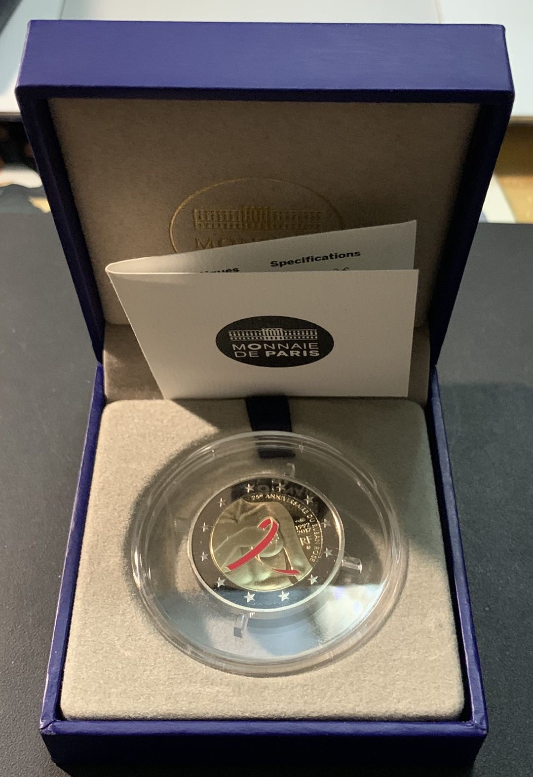 紫瑗钱币—微拍第71期  法国 2017年 防治乳腺癌粉红丝带运动25周年 2欧元 双色纪念币 精制 原盒证书