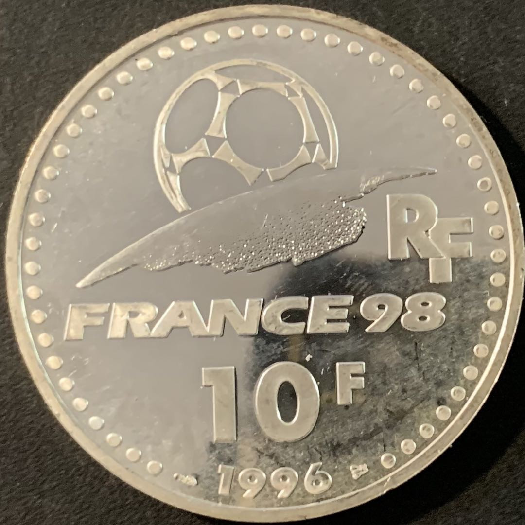 紫瑗钱币—微拍第71期  法国 1997年 法国世界杯 破门 10法郎 21.16克 0.9银 精制