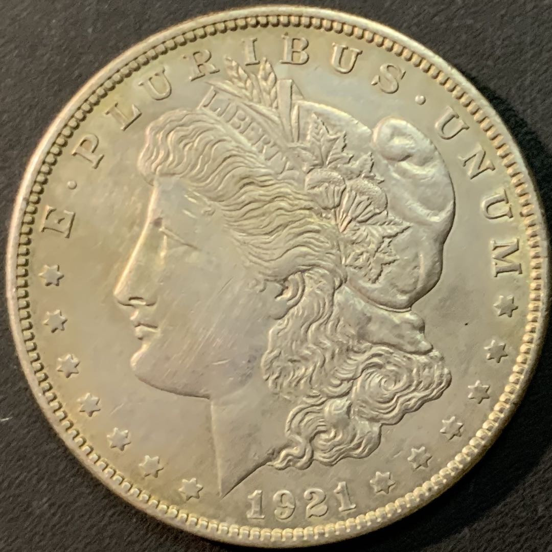 紫瑗钱币—微拍第71期  美国 1921年 摩根 大头妹 1美元 26.73克 0.9银 AU品质
