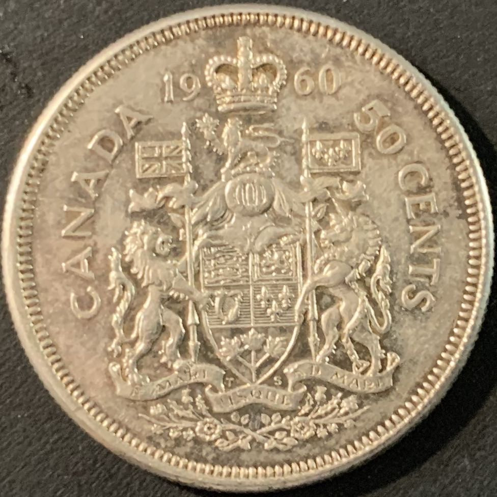 紫瑗钱币—微拍第71期  加拿大 1960年 伊丽莎白二世 50分 11.67克 0.8银