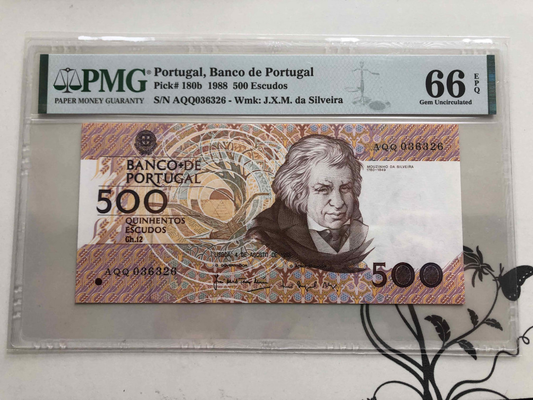 【收藏联盟】第143期拍卖——毒蛇传说（共60拍） 葡萄牙 1988年 500埃斯库多 PMG66EPQ