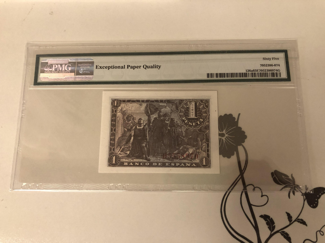 【收藏联盟】第143期拍卖——毒蛇传说（共60拍） 【一组2张】西班牙 1935年10比塞塔 PMG64EPQ&西班牙 1943年1比塞塔 PMG65EPQ 