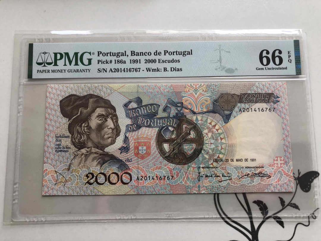 【收藏联盟】第143期拍卖——毒蛇传说（共60拍） 葡萄牙 1991年 2000埃斯库多 PMG66EPQ