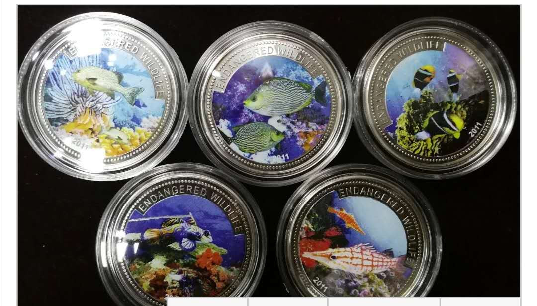 北京马甸外币专卖拍卖第十期，非贵金属硬币专场，陆续上新敬请关注 2011年帕劳发行海洋动物彩色精制纪念镍币，该套币5枚/套。
