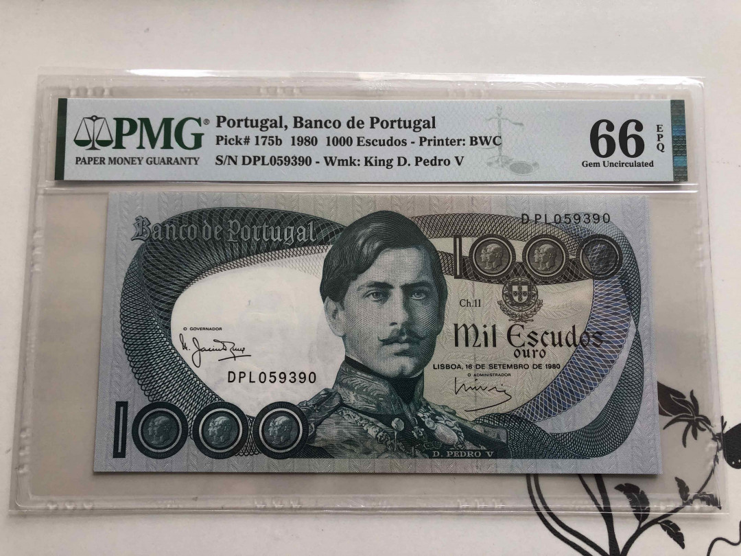 【收藏联盟】第143期拍卖——毒蛇传说（共60拍） 葡萄牙 1980年 1000埃斯库多 PMG66EPQ