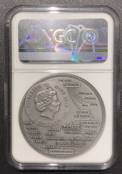 【随心拍&Getcoins】现代钱币第五十四期拍卖 纽埃2018年希腊泰坦神农神镶葡萄2盎司高浮雕银币NGC70