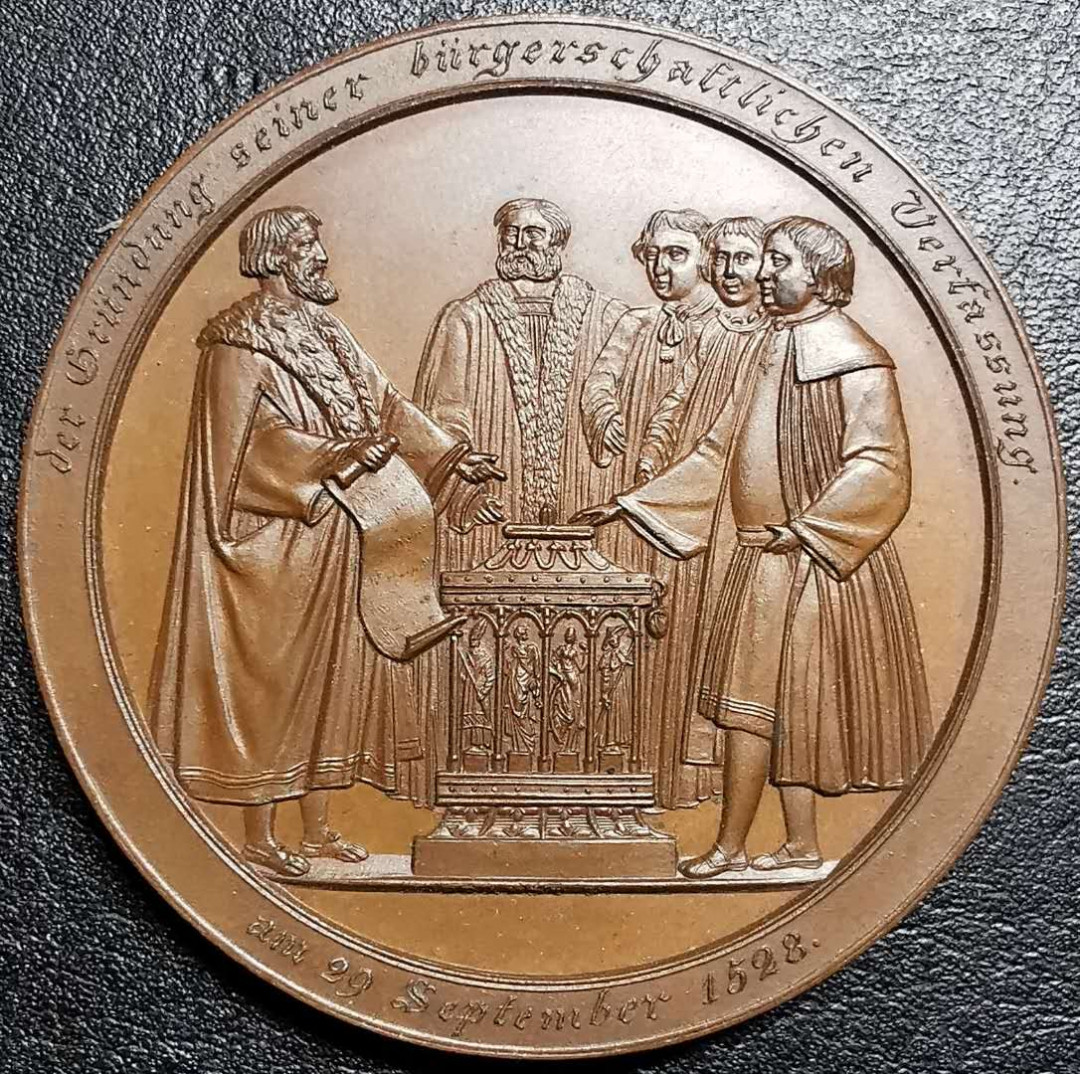 凡希社外币AI第三场 材料铺子 1838汉堡勃兰特300周年纪念铜章UNC 41mm