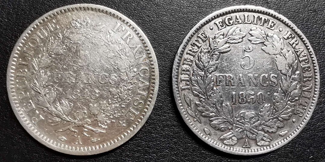 凡希社外币AI第三场 材料铺子 1848/59法国五法郎大银一对