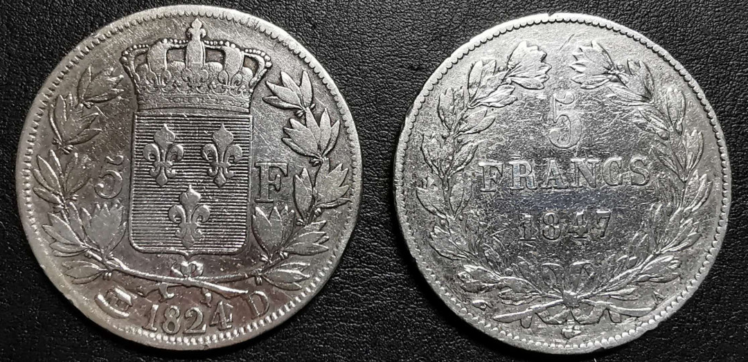 凡希社外币AI第三场 材料铺子 1824/1847法国5法郎一对