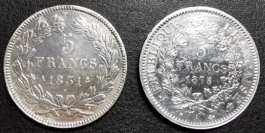 凡希社外币AI第三场 材料铺子 1851/75法国五法郎大银一对