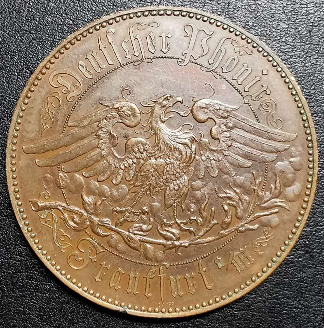 凡希社外币AI第三场 材料铺子 1895德国火凤凰保险公司成立50周年纪念铜章UNC 45mm