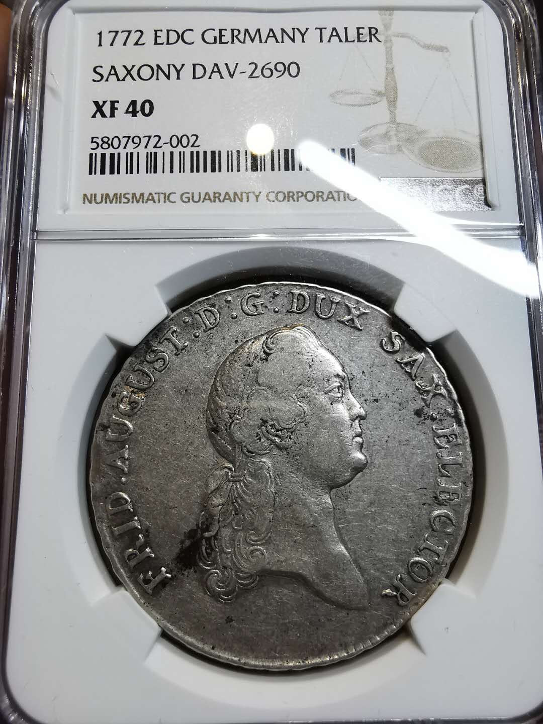 凡希社外币AI第三场 材料铺子 1772萨克森泰勒NGC-XF40