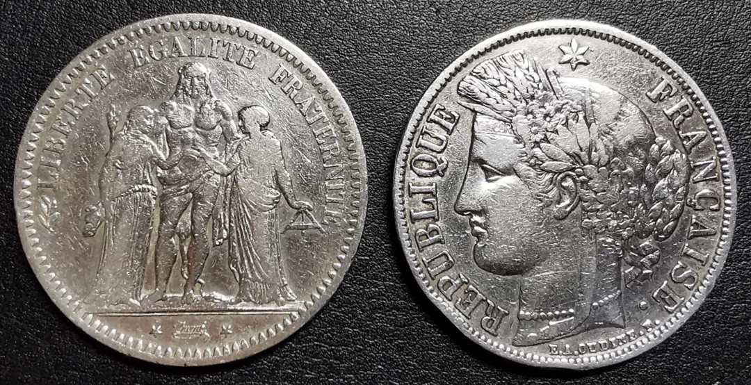 凡希社外币AI第三场 材料铺子 1848/59法国五法郎大银一对