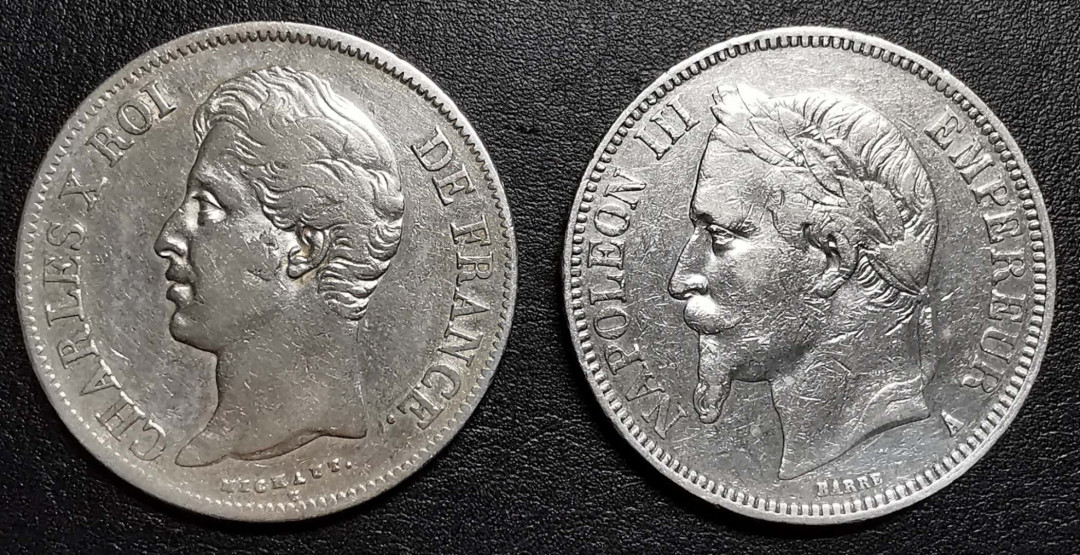 凡希社外币AI第三场 材料铺子 1828/1867法国五法郎大银一对