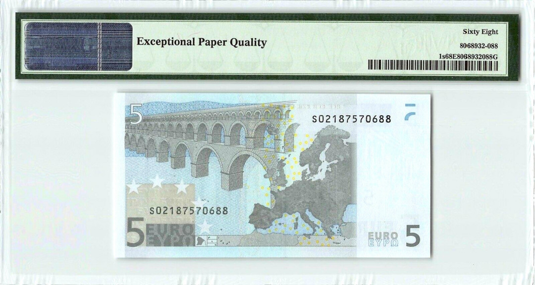 【收藏联盟】第144期拍卖——六一儿童节专场（共61拍） 【88尾】欧盟 2002年 首签 5欧元 PMG68EPQ 超高分 意大利版
