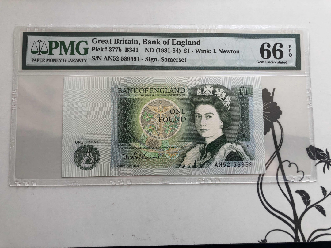 【收藏联盟】第144期拍卖——六一儿童节专场（共61拍） 英国1981-84年 1镑PMG 66EPQ  