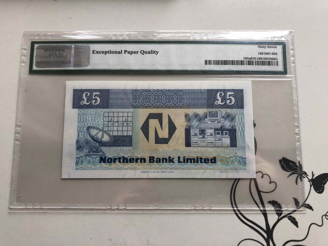 【收藏联盟】第144期拍卖——六一儿童节专场（共61拍） 北爱尔兰 1988-89年5镑 p193a PMG67EPQ仅有两枚的冠军分