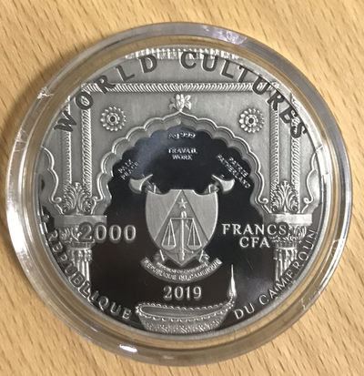 【随心拍&Getcoins】现代钱币第五十四期拍卖 喀麦隆2019年世界文化2象鼻神2盎司高浮雕镶嵌银币