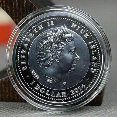 【随心拍&Getcoins】现代钱币第五十四期拍卖 【纽埃】纽埃2014年1元，世界濒危珍稀动物系列(7)红领狐猴，UV数字亮光高清彩色 镶嵌施华洛世奇红宝石 精制银币