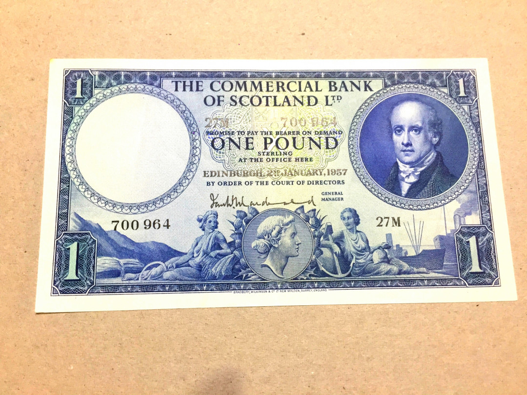 【收藏联盟】第144期拍卖——六一儿童节专场（共61拍） 苏格兰 1957年1镑 双面雕刻 非常漂亮 少见 AU品相 经典