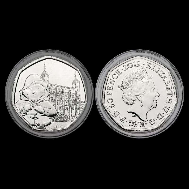 ★币不可少★第125期微拍★快递包邮 英国50便士 帕丁熊在伦敦塔多边形纪念硬币 2019年 全新
