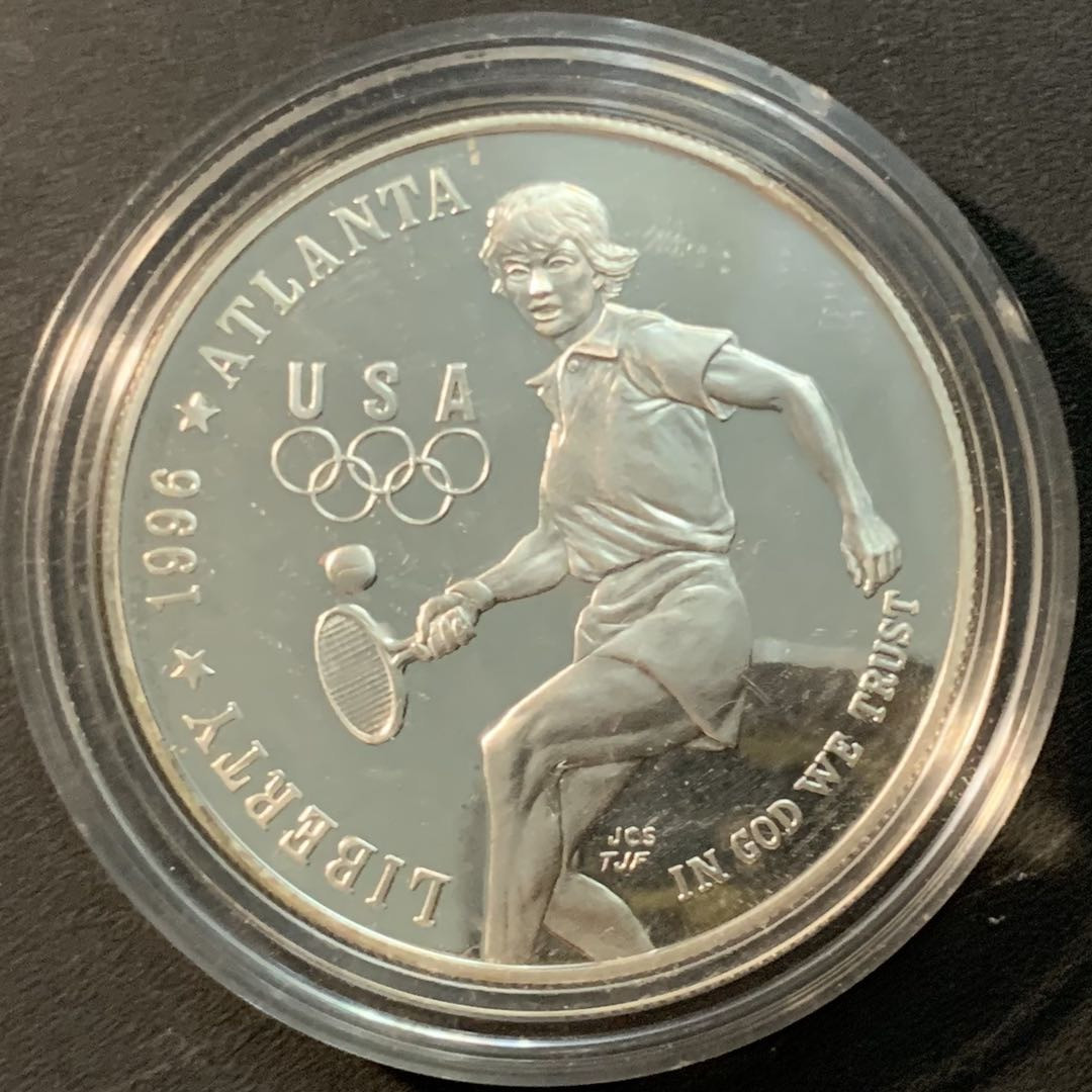 紫瑗钱币—微拍第72期  美国 1996年 亚特兰大奥运会 网球  1元  26.73克 0.9银 精制