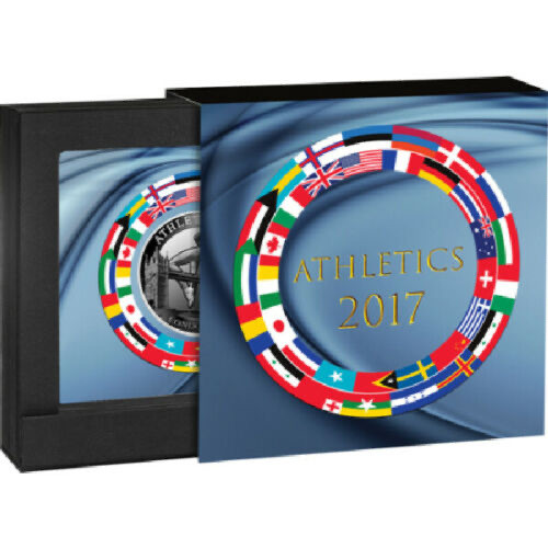 【币观天下】第110期钱币拍卖 【纽埃】纽埃2017年1元，2017年英国伦敦世界田径锦标赛“飞越伦敦塔(桥)”，数字亮光彩色 精制纪念