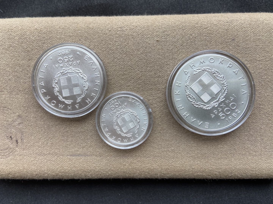 【币观天下】第110期钱币拍卖 【希腊】希腊泛欧运动会6枚银币【带2盒子】