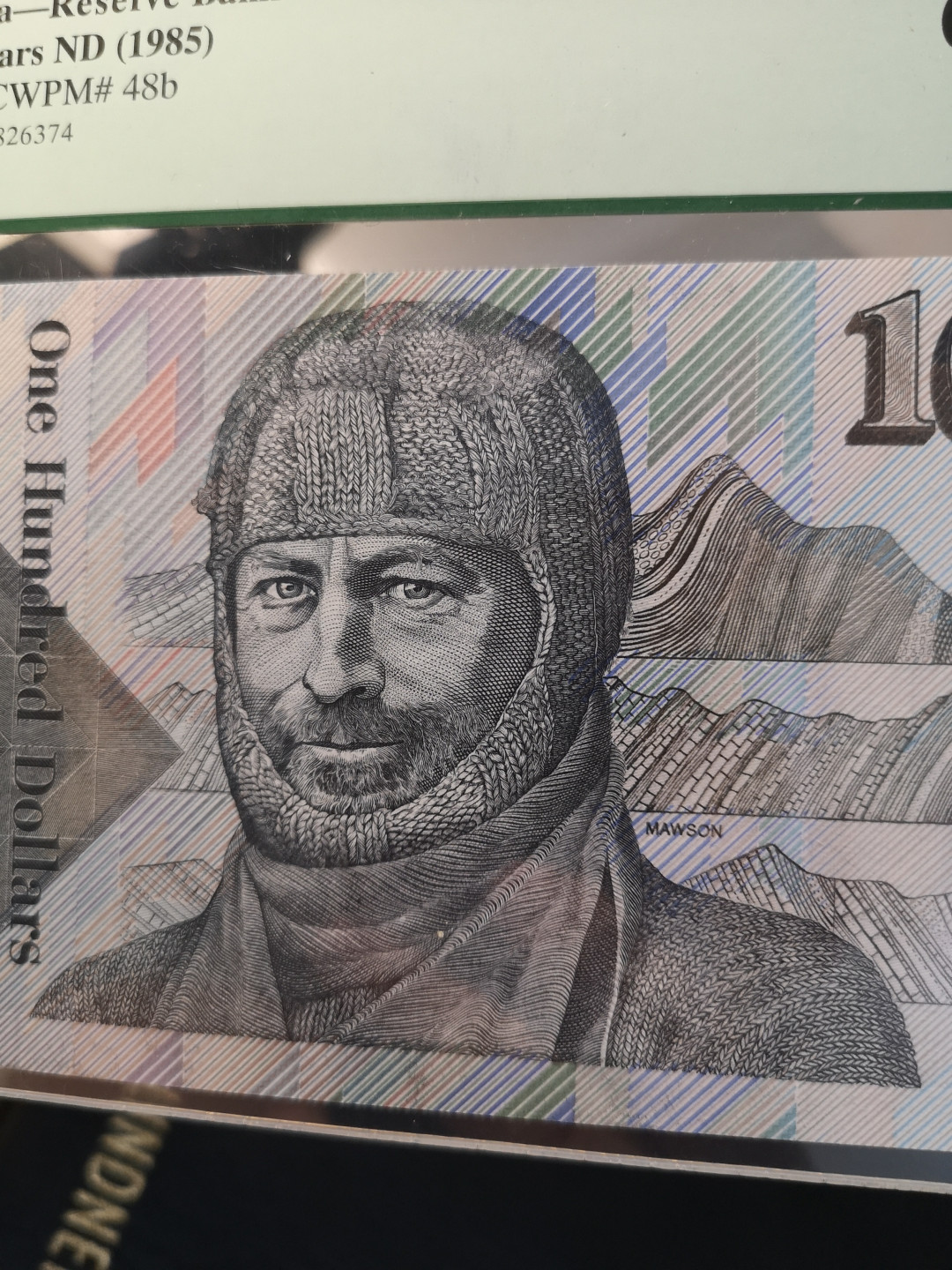 《外钞收藏家》第八十期拍卖 澳大利亚1985年100镑 毛线帽  品相很棒 pcgs66