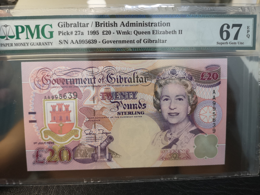 《外钞收藏家》第八十期拍卖 1995年直布罗陀20镑 AA冠20镑 pmg67