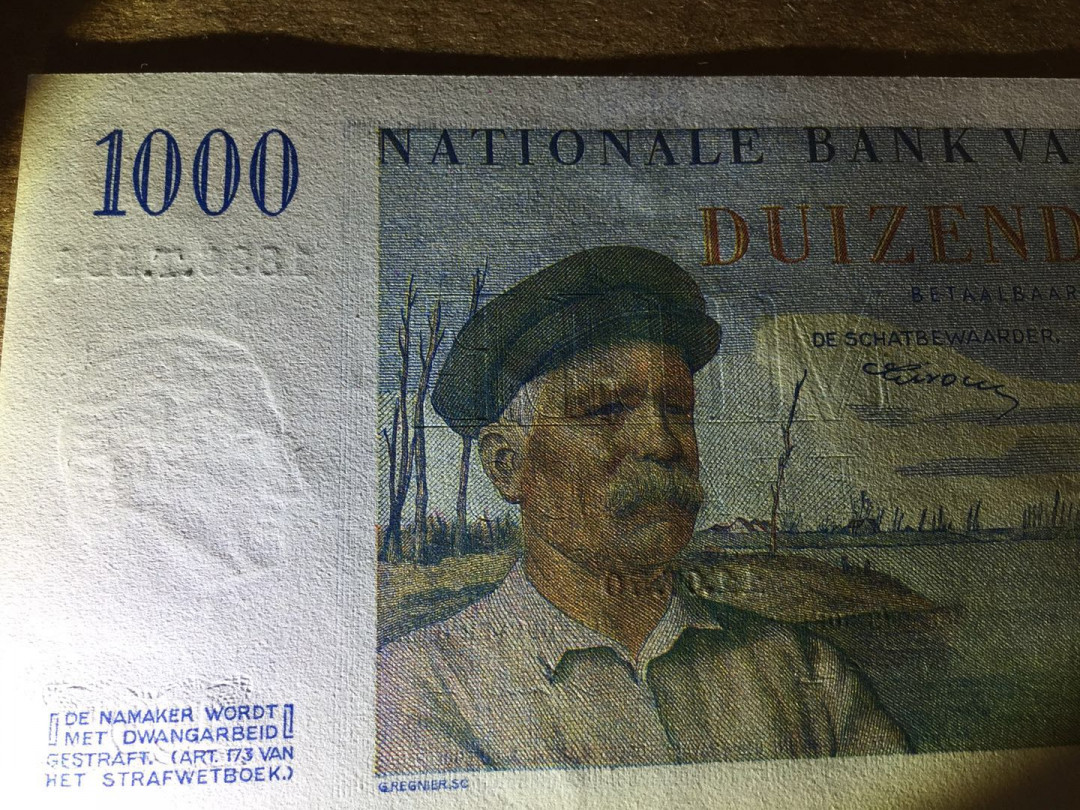【收藏联盟】第145期拍卖——慧眼识珠（共50拍） 比利时 1950年 1000法郎 p131 UNC 法属风经典船长 精美