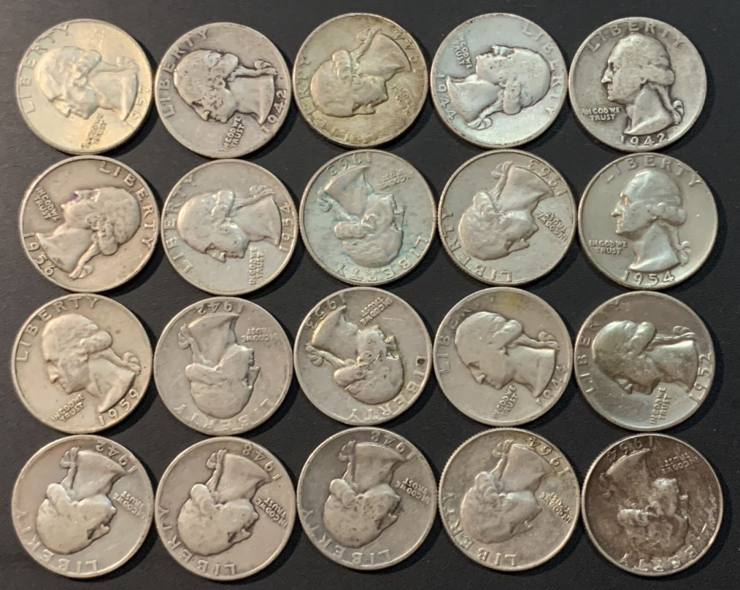 紫瑗钱币—微拍第73期  美国 1932—1964年 华盛顿 25美分 20枚一组 共125克 0.9银