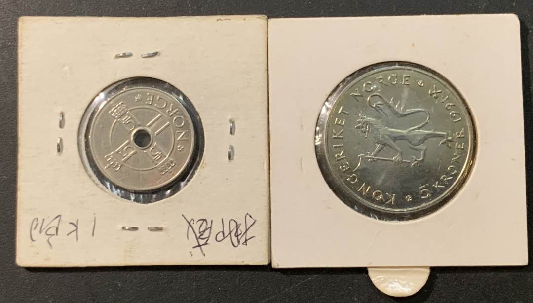 紫瑗钱币—微拍第73期  挪威 2枚一组 带5克朗 纪念币