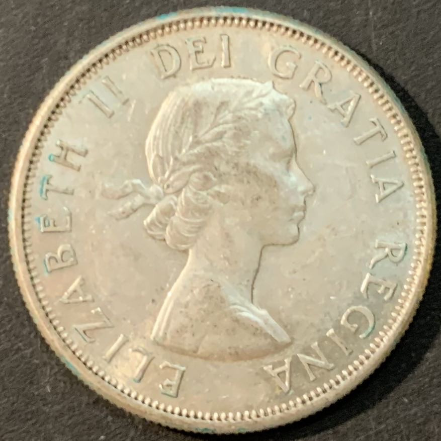 紫瑗钱币—微拍第73期  加拿大 1961年 伊丽莎白二世 青年冠 50分 11.67克 0.8银