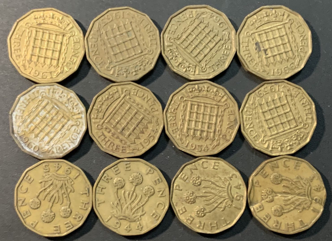 紫瑗钱币—微拍第73期  英国 3便士 铜币 一组12枚