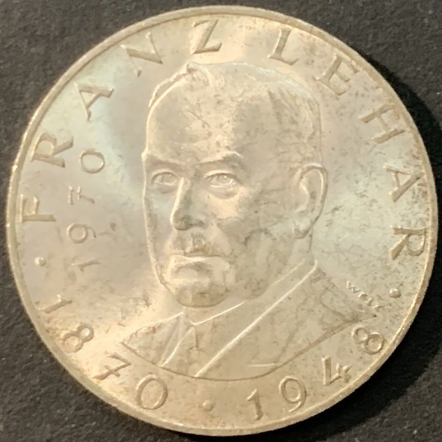 紫瑗钱币—微拍第73期  奥地利 1970年 作曲家 弗伦茨 25先令 13克 0.8银