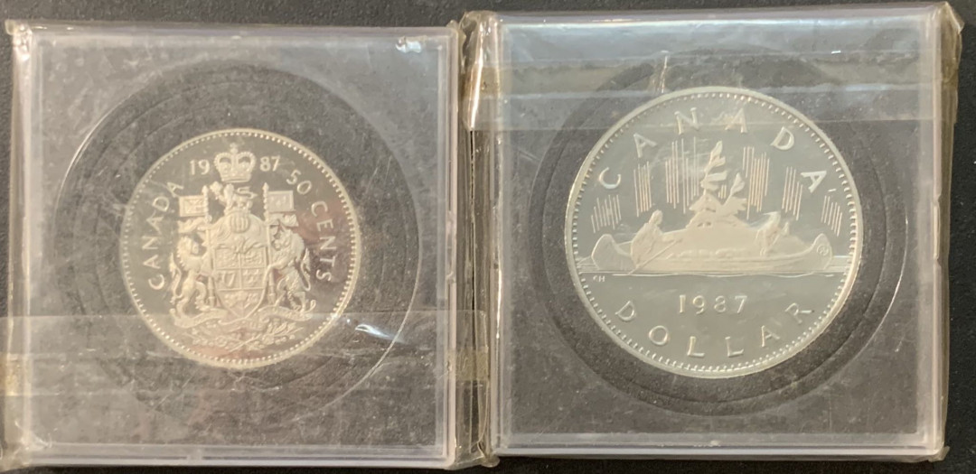 紫瑗钱币—微拍第73期  加拿大 1987年 50分 1元 精制币 2枚一组