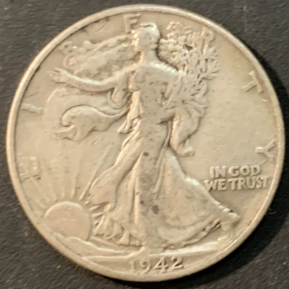 紫瑗钱币—微拍第73期  美国 1942年 行走女神 50美分 12.5克 0.9银