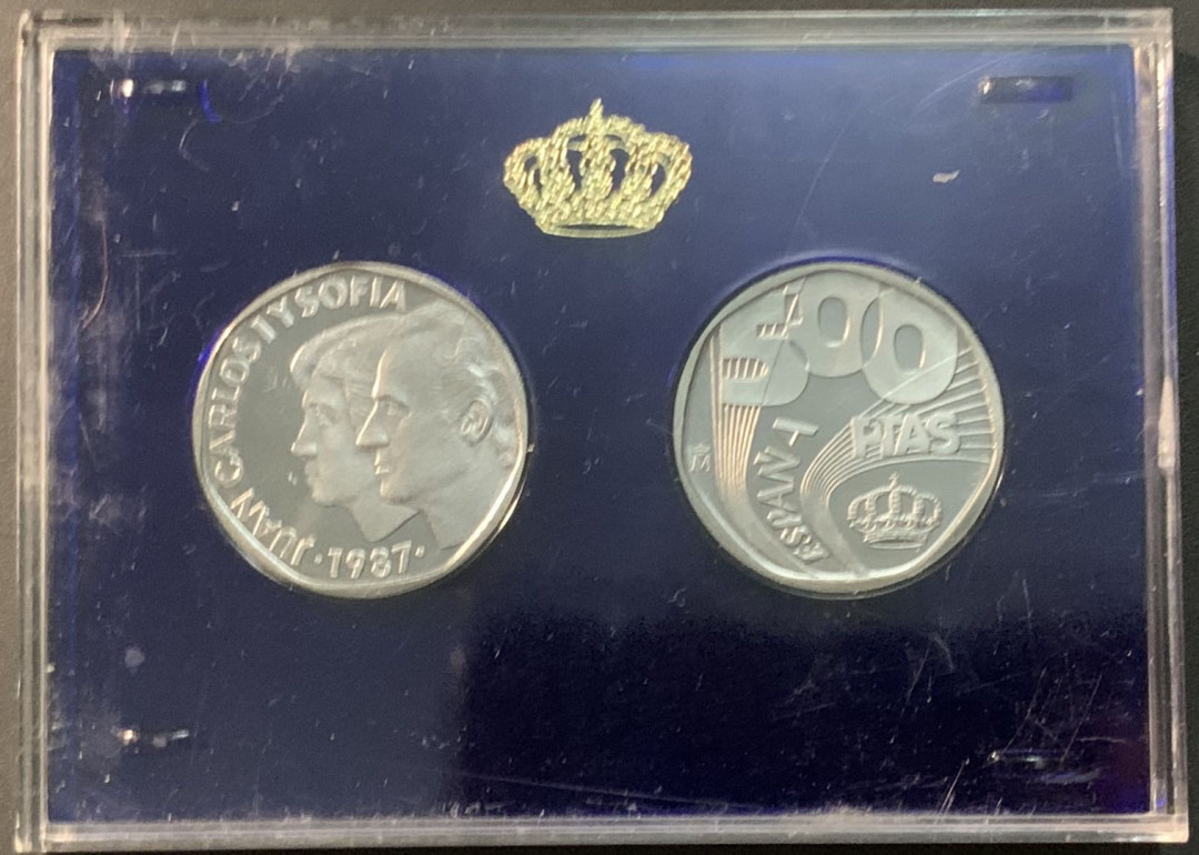 紫瑗钱币—微拍第73期  西班牙 1987年 500比塞塔 样币 2枚一套 原厂盒