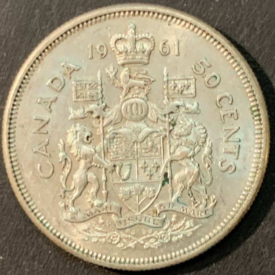 紫瑗钱币—微拍第73期  加拿大 1961年 伊丽莎白二世 青年冠 50分 11.67克 0.8银