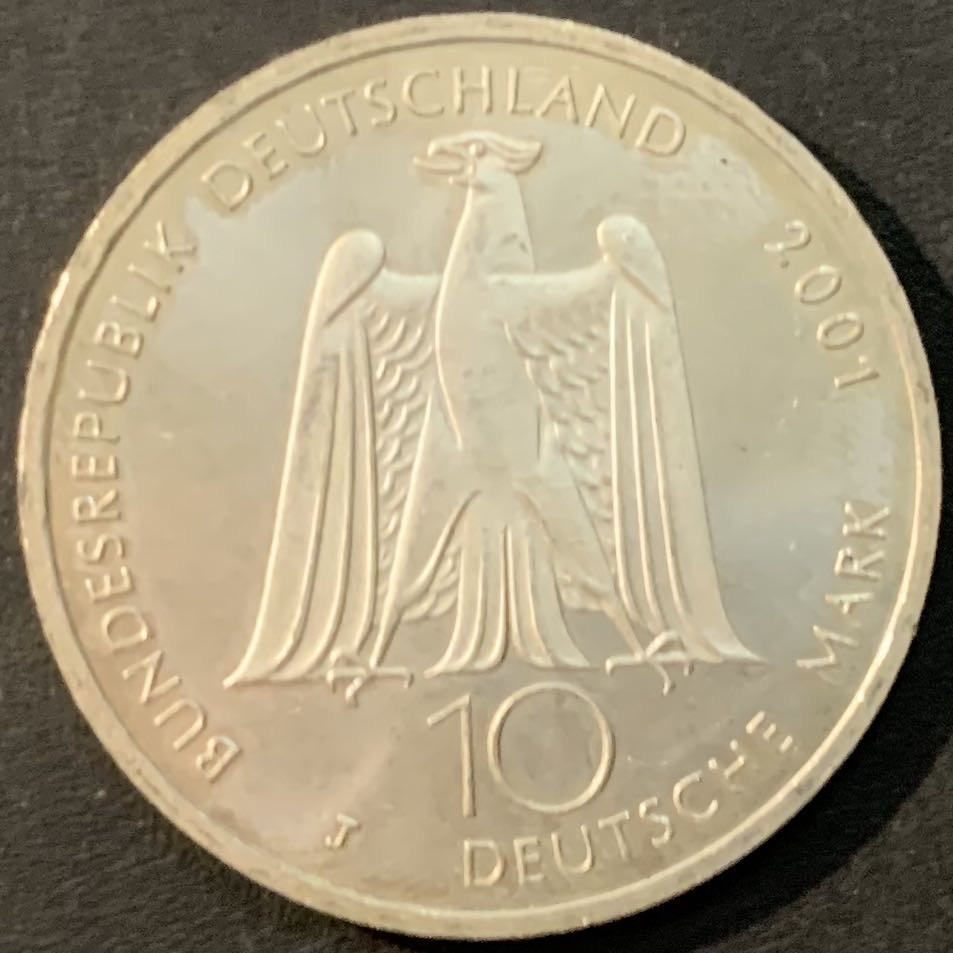 紫瑗钱币—微拍第73期  德国 2001年 J厂 洛尔青200周年 10马克 15.5克 0.925银