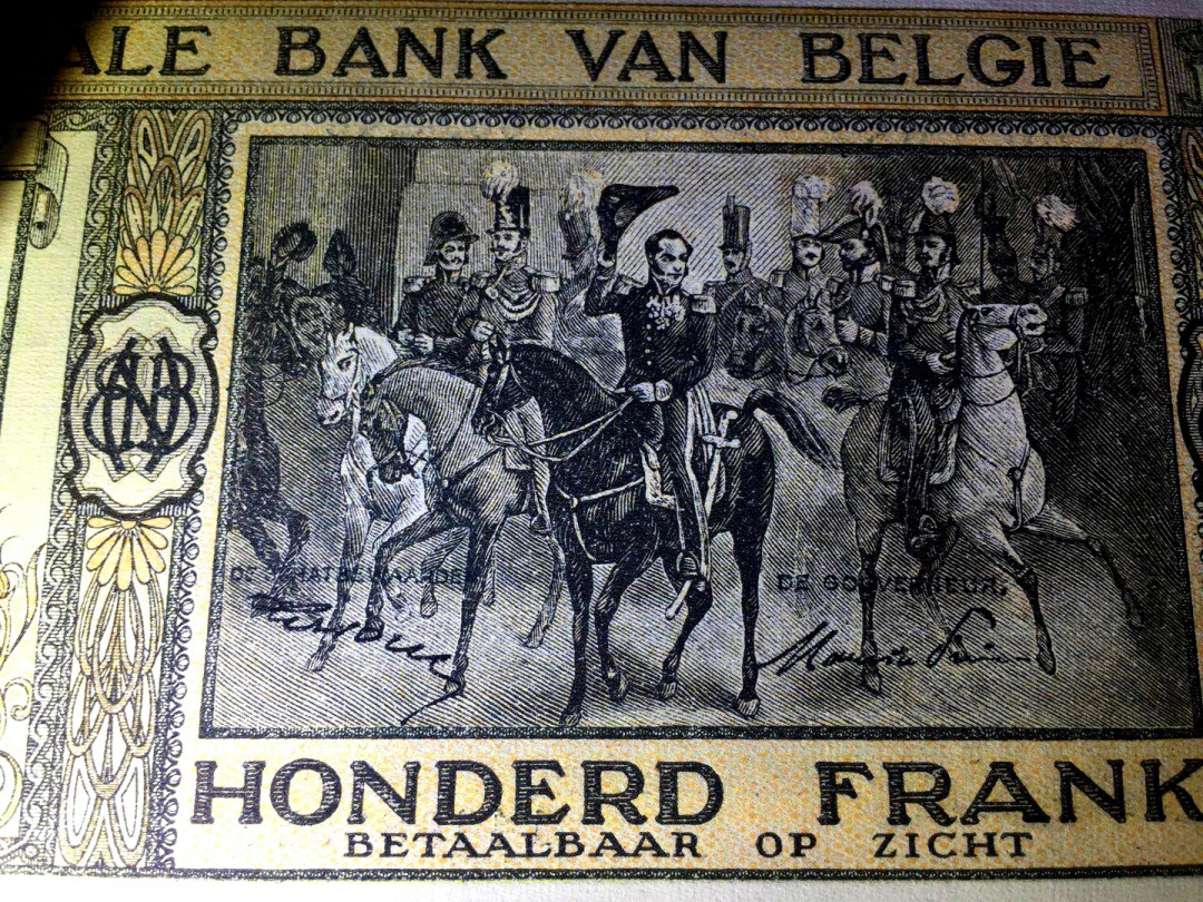 【收藏联盟】第145期拍卖——慧眼识珠（共50拍） 比利时早期 1947年100法郎 p126 国王利奥波德一世 背面经典名画 UNC-