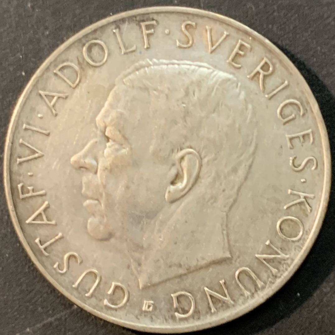 紫瑗钱币—微拍第73期  瑞典 1952年 古斯塔夫六世 5克朗 22.7克 0.4银