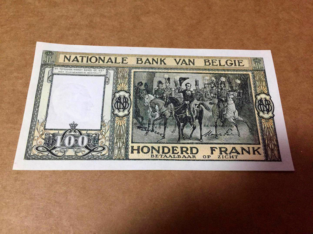 【收藏联盟】第145期拍卖——慧眼识珠（共50拍） 比利时早期 1947年100法郎 p126 国王利奥波德一世 背面经典名画 UNC-