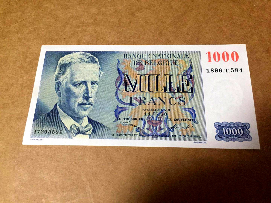 【收藏联盟】第145期拍卖——慧眼识珠（共50拍） 比利时 1950年 1000法郎 p131 UNC 法属风经典船长 精美