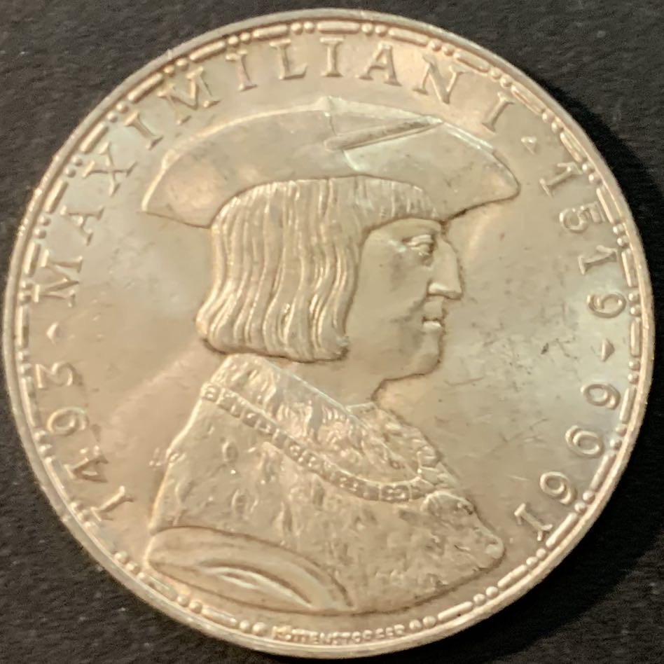 紫瑗钱币—微拍第73期  奥地利 1969年 马克西米安诞辰450周年 50先令 20克 0.9银 UNC