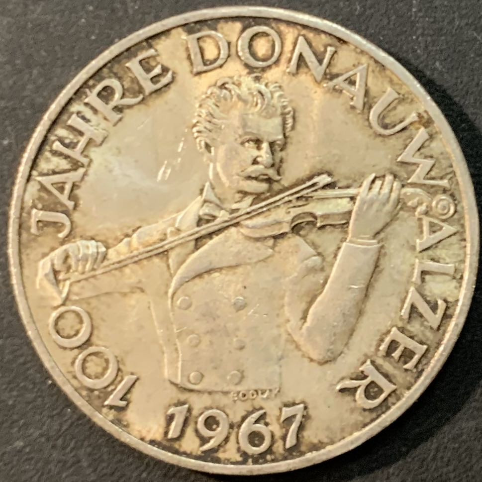 紫瑗钱币—微拍第73期  奥地利 1967年 音乐家 约翰—斯特劳斯 诞辰100周年 50先令 20克 0.9银