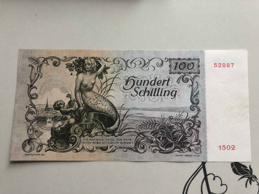 【收藏联盟】第145期拍卖——慧眼识珠（共50拍） 奥地利 1949年100先令UNC—(针孔、黄) 经典美人鱼